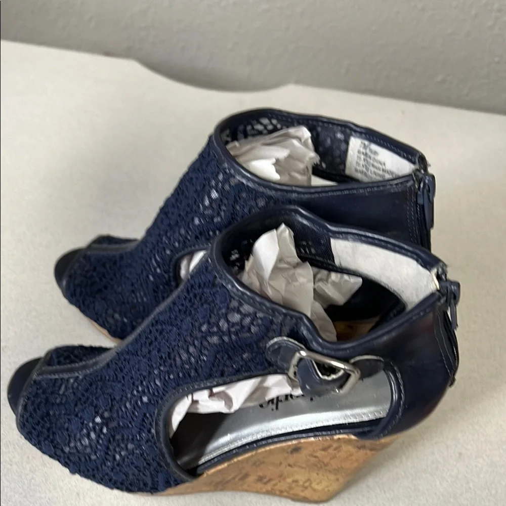 Charming Charlie Blue and Gold Ankle Booties with Peep-Toe Design